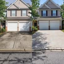Before and after comparison of a clean driveway transformation.